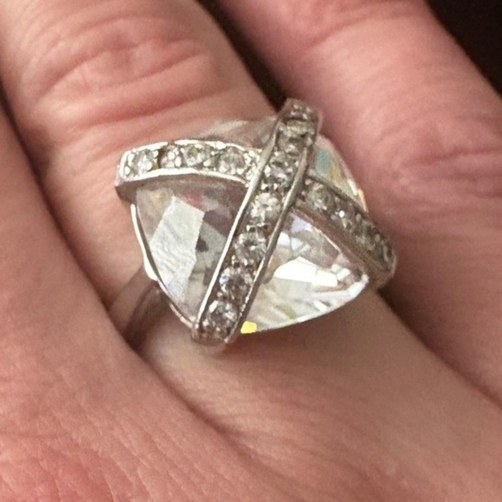 925‎ Sterling Silver Pavé Cushion Cut Cubic Zirconia Cocktail Ring Mexico Size 6